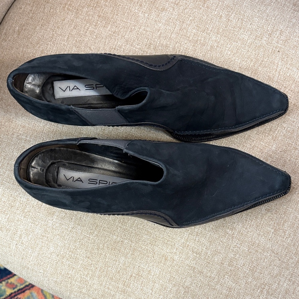 Via Spiga Black Suede Pointed Slip-On Ankle Booties